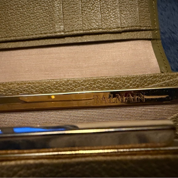 Balmain Paris Tan Embossed Leather Kisslock Clutch